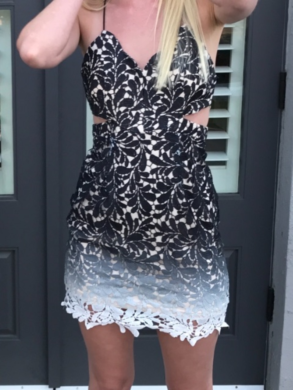 Angel Biba Black & White Lace Cutout Party Dress